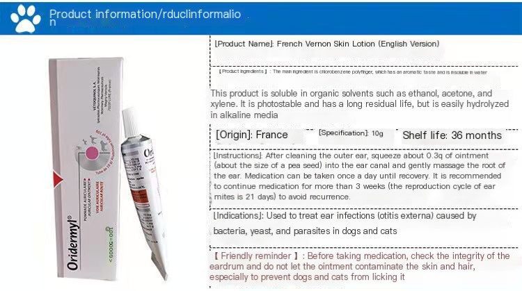 ORIDERMYL Ácaros del oído para mascotas, gatos y perros, ácaros del oído para detener el picor en los oídos, olor a picor en los oídos, 10 g 