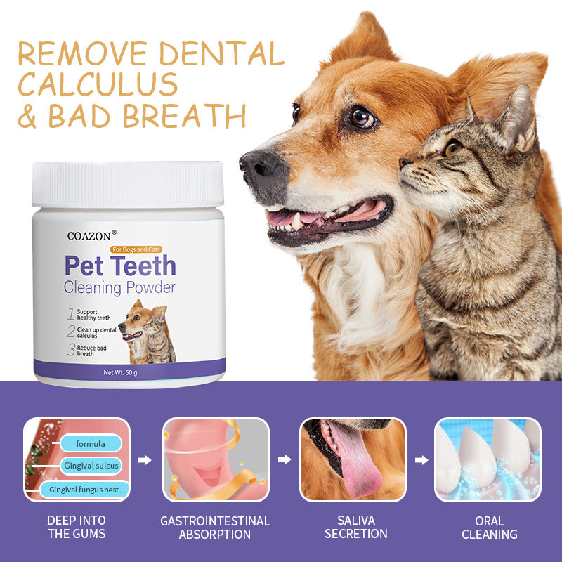 Dientes para mascotas COAZAN. ProBright Dental Powder - Ambientador para el aliento de perros - Limpieza de dientes fácil - Se enfoca en el sarro y el mal aliento - Formulado para perros grandes 