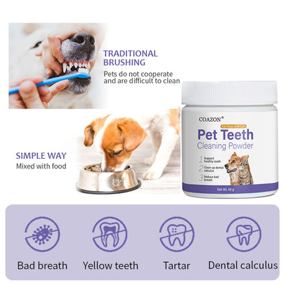 Dientes para mascotas COAZAN. ProBright Dental Powder - Ambientador para el aliento de perros - Limpieza de dientes fácil - Se enfoca en el sarro y el mal aliento - Formulado para perros grandes 