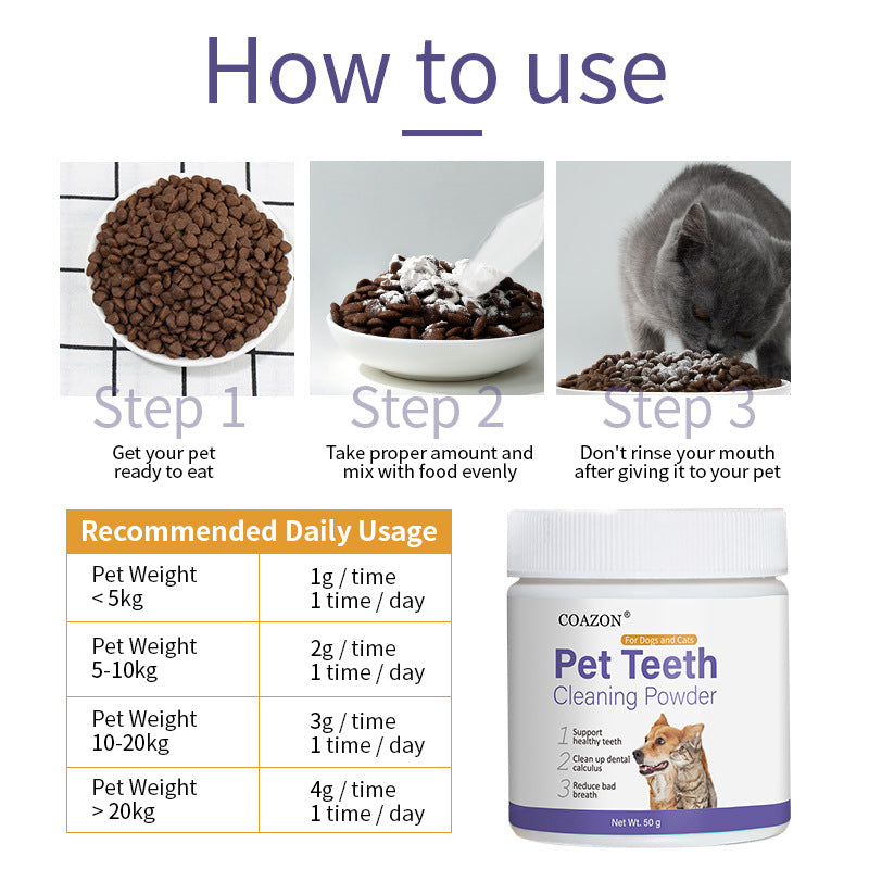 Dientes para mascotas COAZAN. ProBright Dental Powder - Ambientador para el aliento de perros - Limpieza de dientes fácil - Se enfoca en el sarro y el mal aliento - Formulado para perros grandes 