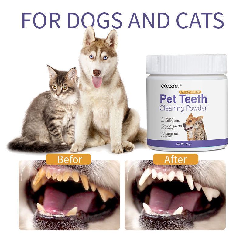 Dientes para mascotas COAZAN. ProBright Dental Powder - Ambientador para el aliento de perros - Limpieza de dientes fácil - Se enfoca en el sarro y el mal aliento - Formulado para perros grandes 