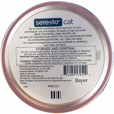 Seresto Cat Collar de prevención y tratamiento contra pulgas y garrapatas para gatos recomendado por veterinarios | 8 meses de protección 