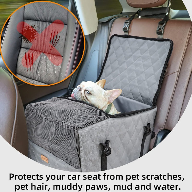 Dog Folding Car Seat with Storage Pockets and Clip-On Leash