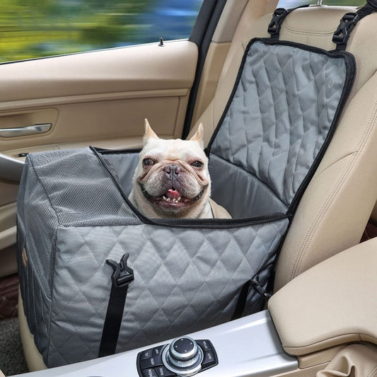 Asiento de coche plegable para perros con bolsillos de almacenamiento y correa con clip