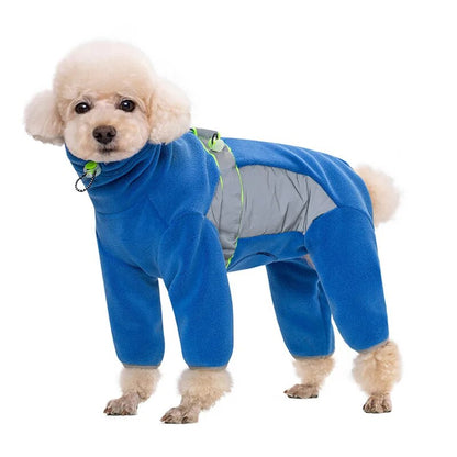 Dog Winter Thickened Warm Coat Four-Legged Jumpsuit with Reflective Zipper Leash Hole