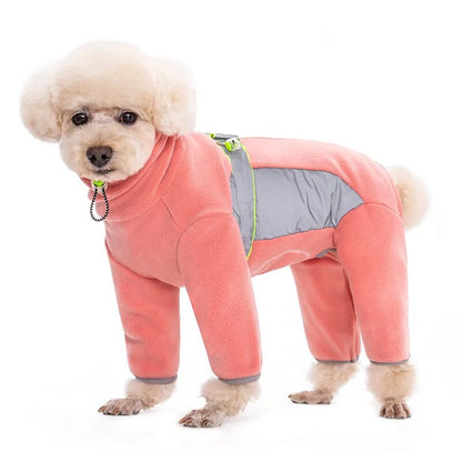 Dog Winter Thickened Warm Coat Four-Legged Jumpsuit with Reflective Zipper Leash Hole