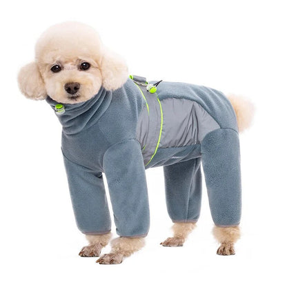 Dog Winter Thickened Warm Coat Four-Legged Jumpsuit with Reflective Zipper Leash Hole