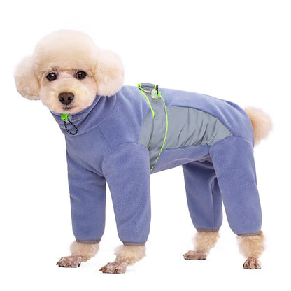 Dog Winter Thickened Warm Coat Four-Legged Jumpsuit with Reflective Zipper Leash Hole