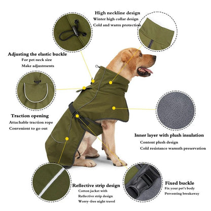 Reflective Dog Raincoat Waterproof And Windproof Dog Winter Jackets with Velvet Inner