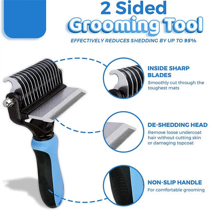 Versatile 2-in-1 Pet Grooming Brush | Reduce Shedding and Mats