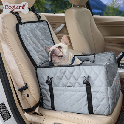 Dog Folding Car Seat with Storage Pockets and Clip-On Leash