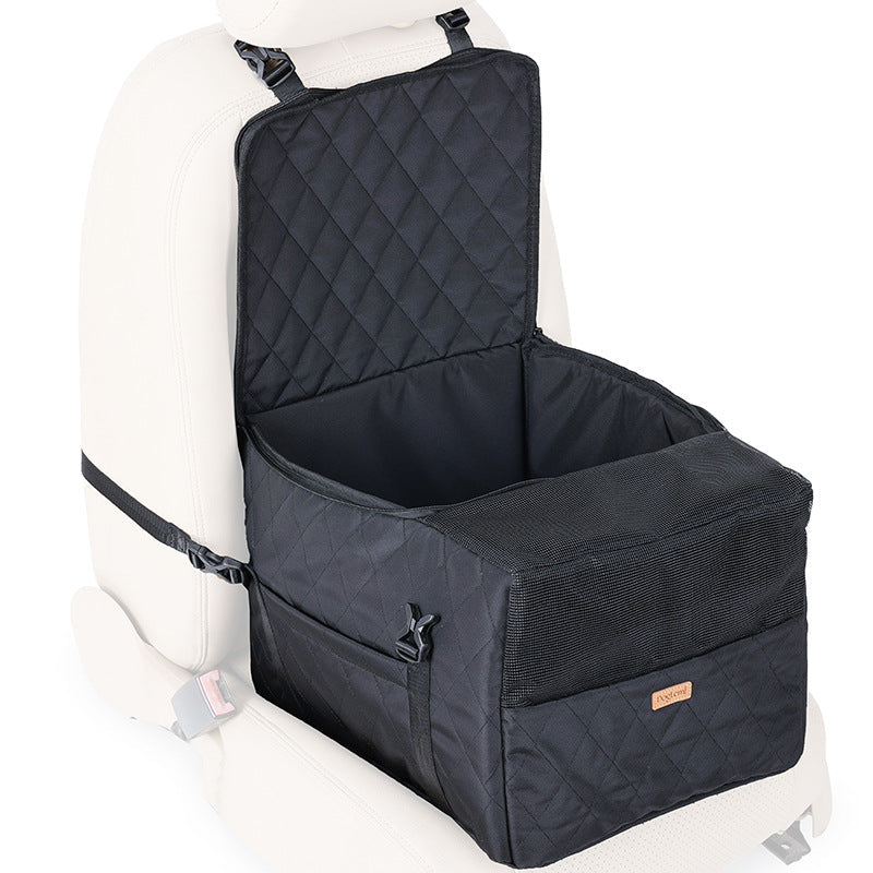 Dog Folding Car Seat with Storage Pockets and Clip-On Leash