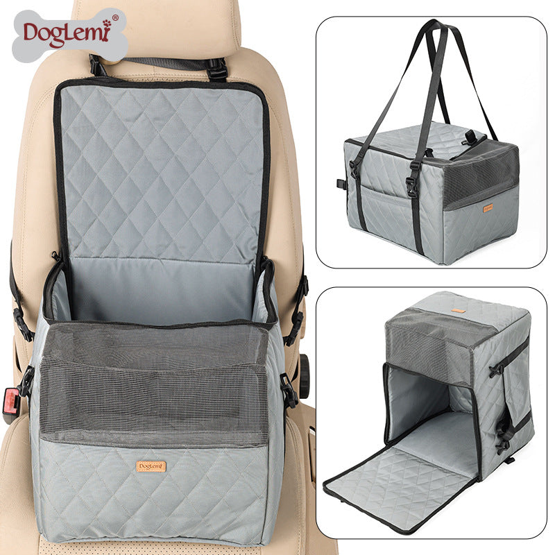 Dog Folding Car Seat with Storage Pockets and Clip-On Leash