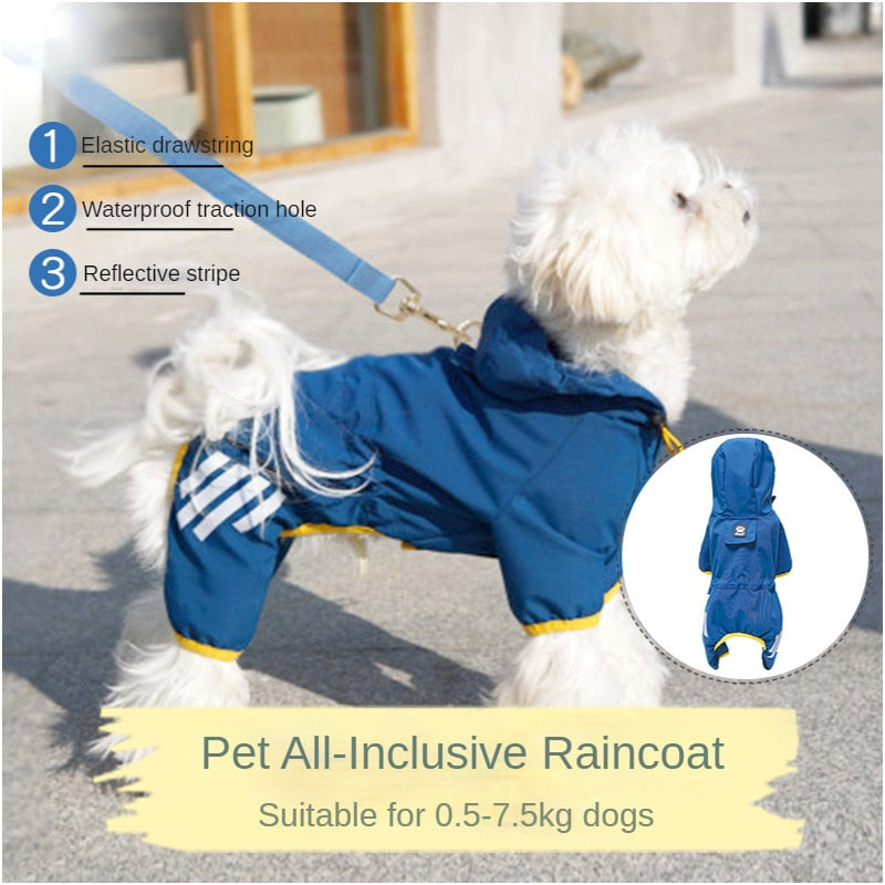 Pets Dog Raincoats With Hooded  Reflective Strip