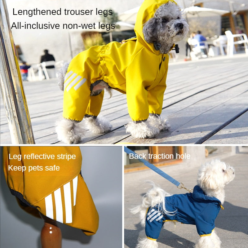 Pets Dog Raincoats With Hooded  Reflective Strip